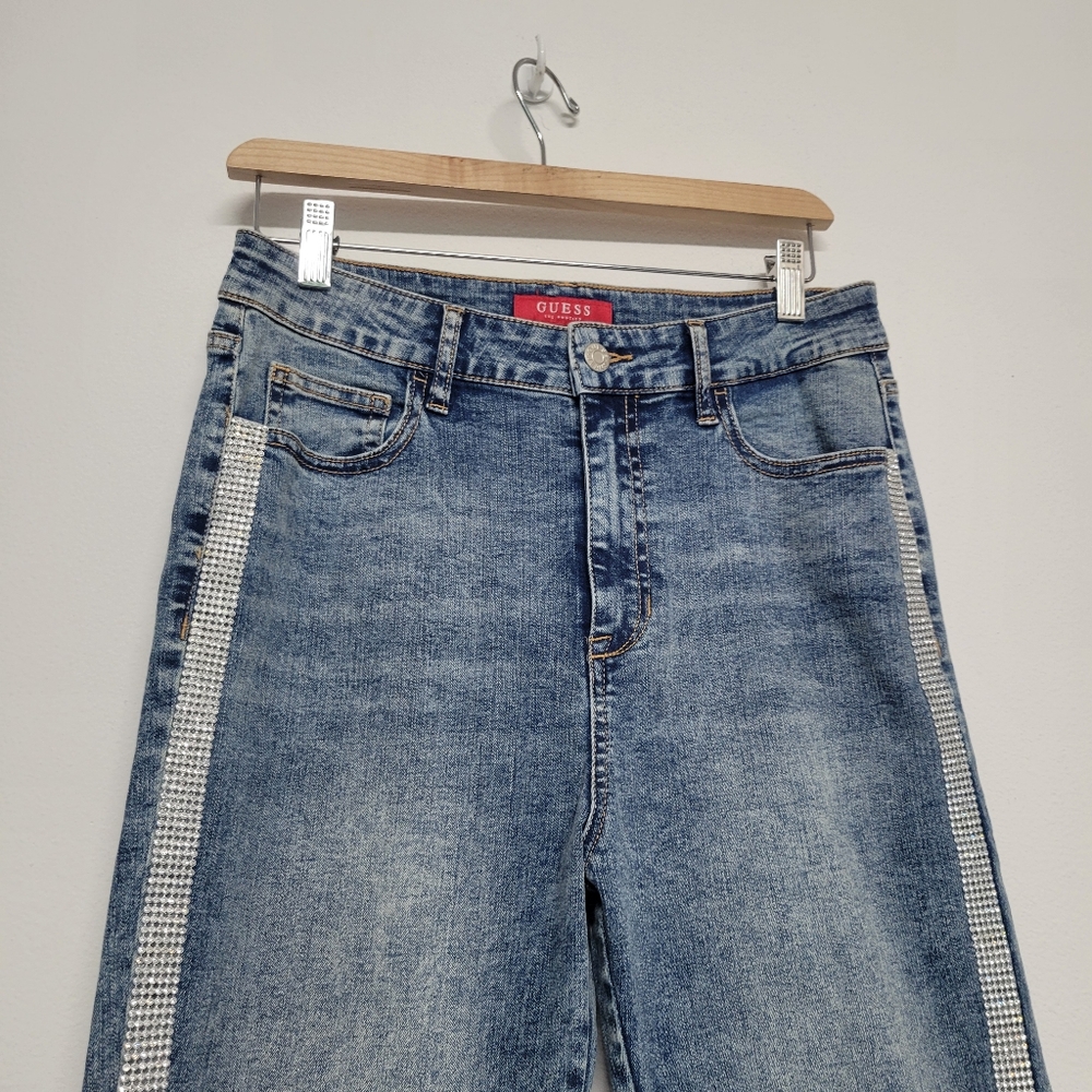 Guess Women's Denim Skinny Jeans with Rhinestones Stripes - Picture 2 of 12
